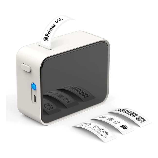 Etichettatrice Bluetooth Portatile Pristar P15 Mini - Stampa Termica per Etichette Adesive - Compatibile con Android e iOS - Bianca