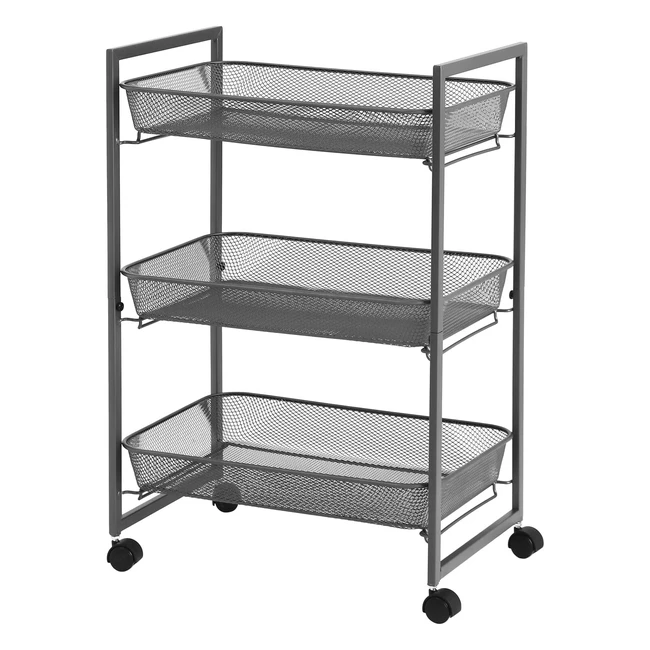 Songmics 3-Tier Trolley with Wire Baskets - Space Saving  Easy Assembly - Grey 