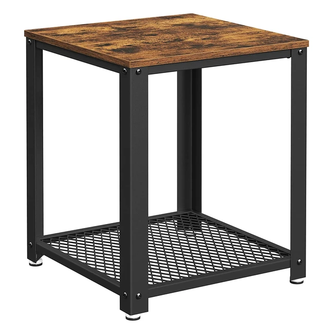 VASAGLE Industrial Side Table - Rustic Brown & Black, Easy Assembly, Strong Steel Frame, Grid Shelf, 45 x 45 x 55 cm