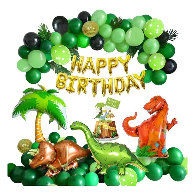 Décoration anniversaire dinosaure garçon - Ballons géants, bannière Happy Birthday, tatouages, chaîne de ballons et plus