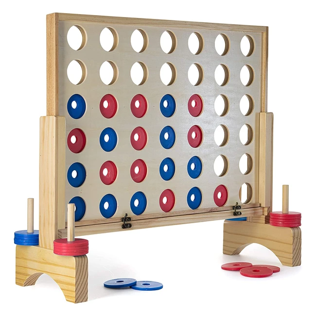 Prextex Big 4 in a Row Wooden Game - Lightweight and Portable for Indoor and Out