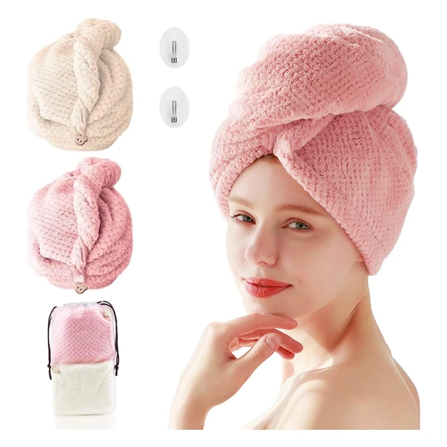 Devaso - Asciugamano Turbante in Microfibra per Capelli Set da 2 Super Assorbe