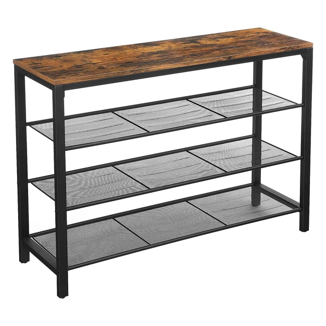 VASAGLE LBS14BX Schuhregal 100x30x72cm, Vintage Braun/Schwarz, 3 Gitterablagen, Industrie-Design