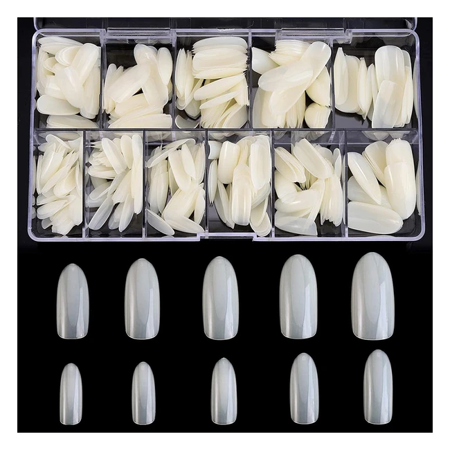500pcs Oval Full Cover Acrylic Nail Tips with Case - High Quality  Durable