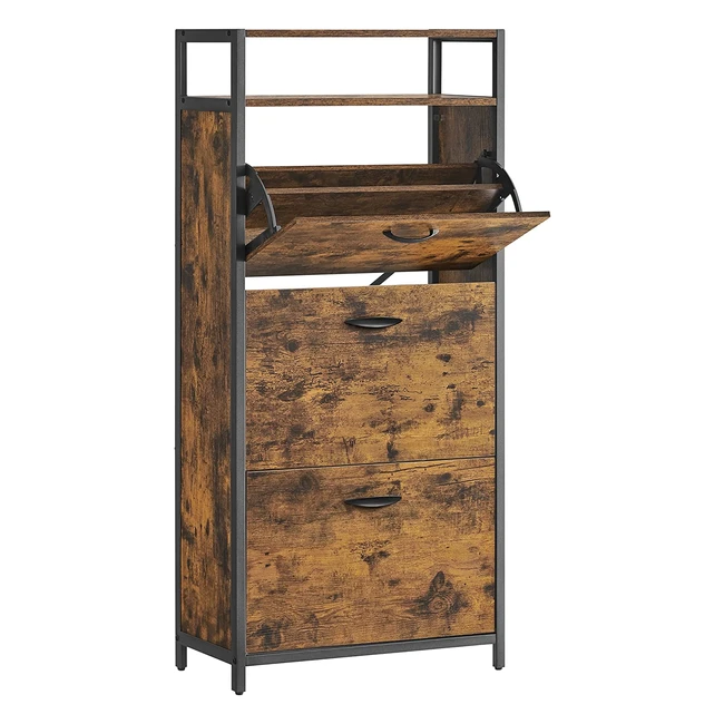 VASAGLE Schuhschrank mit 3 klappbaren Türen für 1518 Paar Schuhe - Vintage Braun/Schwarz LBS101B01