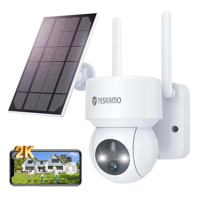 Camra de surveillance extrieure Yeskamo 2K sans fil solaire IP66 avec audio 