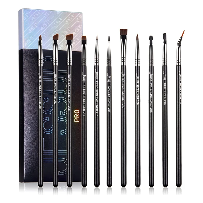 Set Pennelli Eyeliner Professionali Jessup - 11 Pezzi - Nero/Argento T324