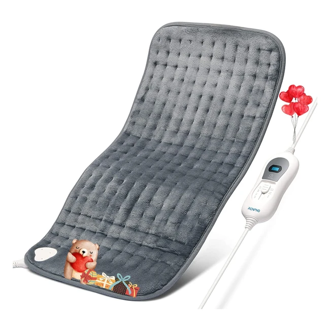 Renpho Large Electric Heating Pad - Ultra Soft Back Heat Pad with 3 Heat Levels for Full Body, Auto Shut Off - Gray