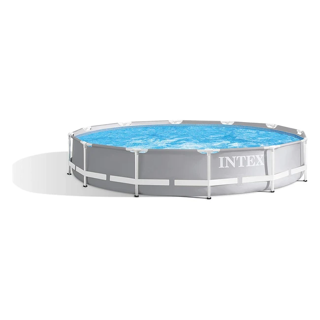 Intex 12ft x 30in Prism Frame Pool - Durable 3-Layer PVC-Polyester, Metal Steel Frame, Glass Mosaic Interior, Grey Exterior