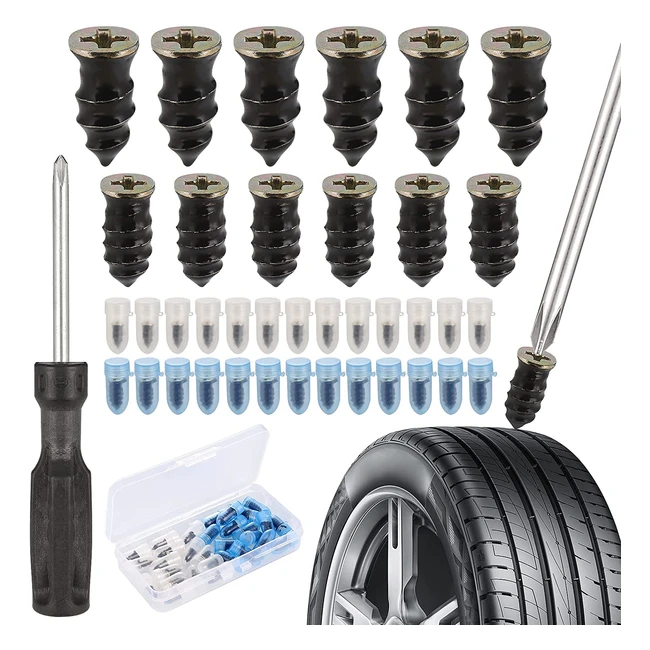 Zocipro 30pcs Tyre Repair Kit - Fast, Universal, Self-Service - For Motorcycle, Auto, Car - High Quality Rubber Nails and Screwdriver