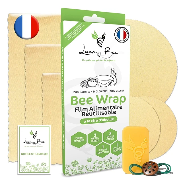 Emballage alimentaire réutilisable en cire d'abeille - Lot de 6 - Écologique et zéro déchet - Made in France
