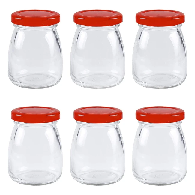 Danmu Art 6pcs Clear Glass Bottles with Red Lids - Perfect for Yogurt Pudding 