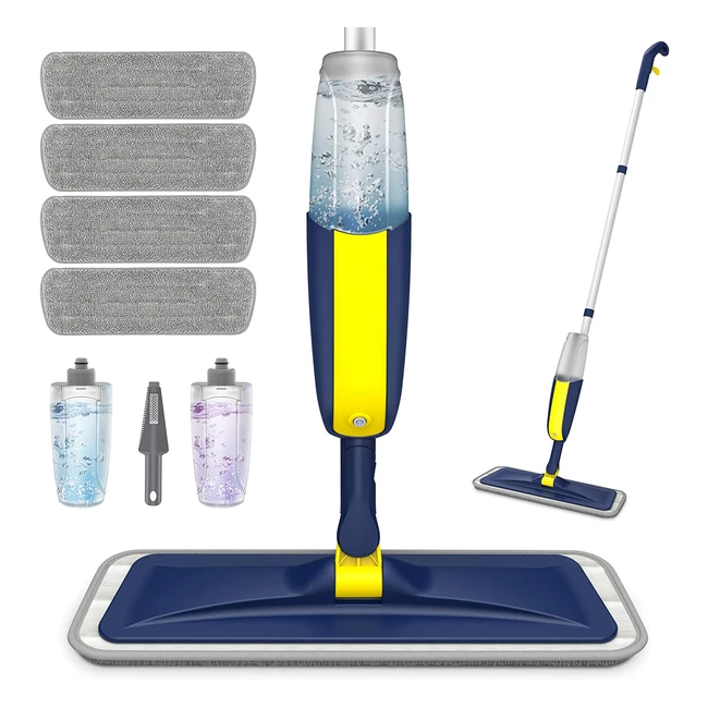 Homtoyou Spray Mop for Cleaning Floors - Microfiber Mop with 2 Refillable Bottles and 4 Washable Pads - 360 Rotatable for Home, Kitchen, Hardwood, Laminate, Tiles