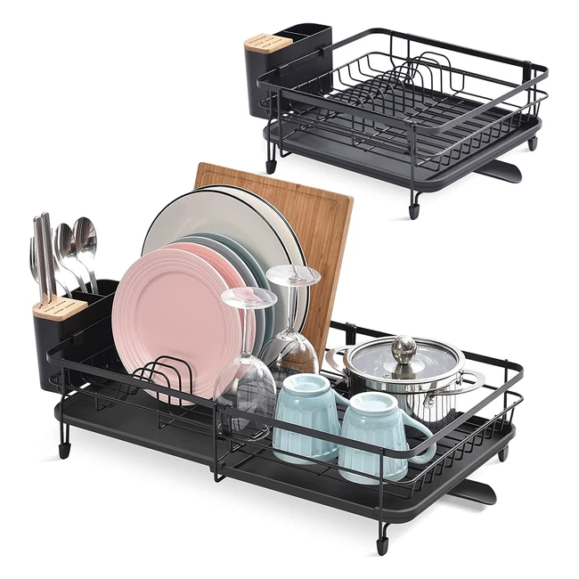 Kingrack Expandable Dish Drainer Rack - Heavy Duty, Rust Resistant, Foldable with Removable Cutlery Holder