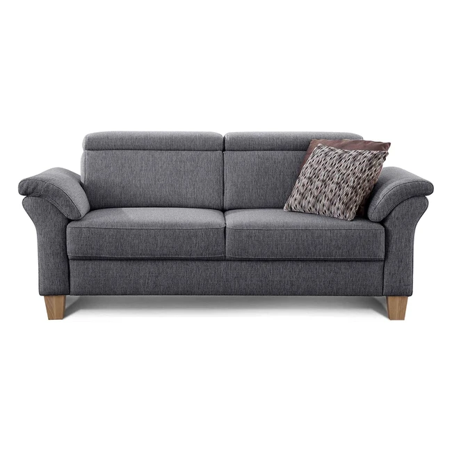 Cavadore Ammerland Sofa - Federkern, Landhausstil, verstellbare Kopfstützen, 186x84x93, grauer Strukturstoff