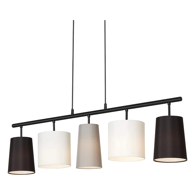 Lampadario sospeso Briloner Leuchten 4009055 a 5 luci design by Kare con paralumi in tessuto compatibile con lampadine E14 - Nero/Bianco