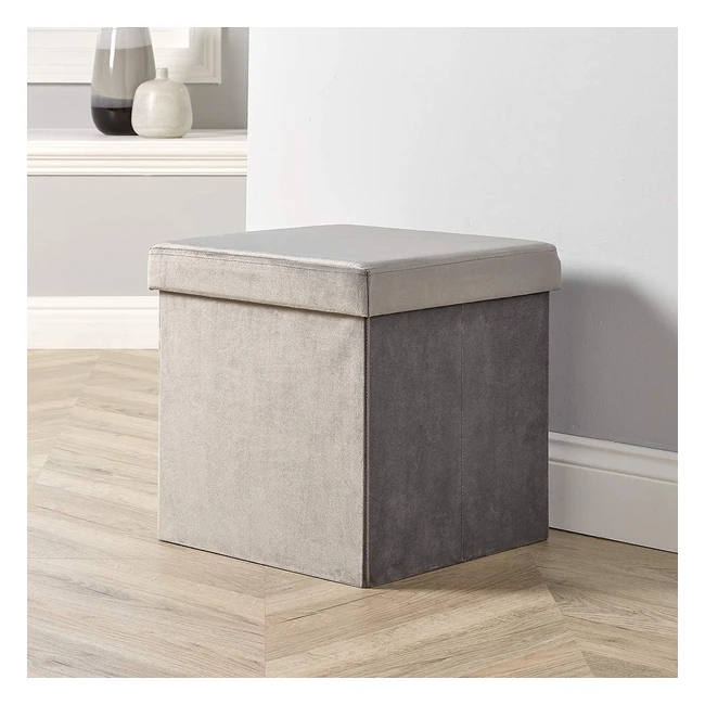 Velvet Grey Folding Ottoman - Quality Stitched Fabric & Sturdy MDF Construction