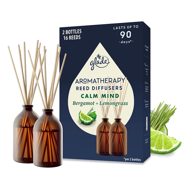 Glade Aromatherapy Reed Diffuser Set - Soothing Fragrance with Bergamot & Lemongrass - Pack of 2 (2x80ml)