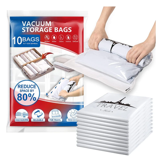Taili Roll Up Storage Bags for Travel - 10 Pack 40x60cm - Space Saver Bags for