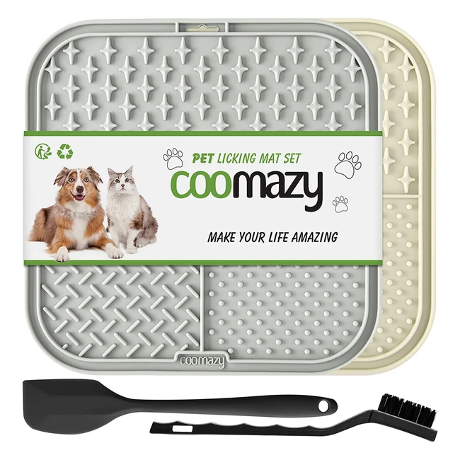 Coomazy Licky Mats for Dogs - Slow Feeding & Anxiety Reducer with Suction Cup - 2 Pcs Set with Spatula & Brush
