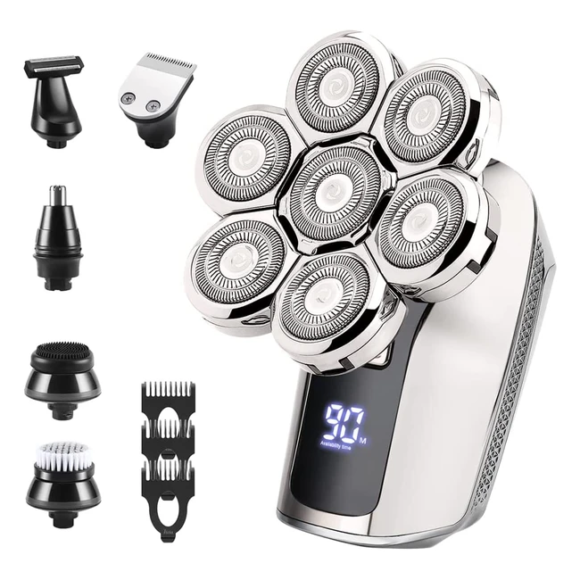 Rasoir électrique 6 en 1 pour hommes - Tondeuse à cheveux, rasoir pour tête chauve rechargeable étanche - Kit professionnel de rasage sans fil