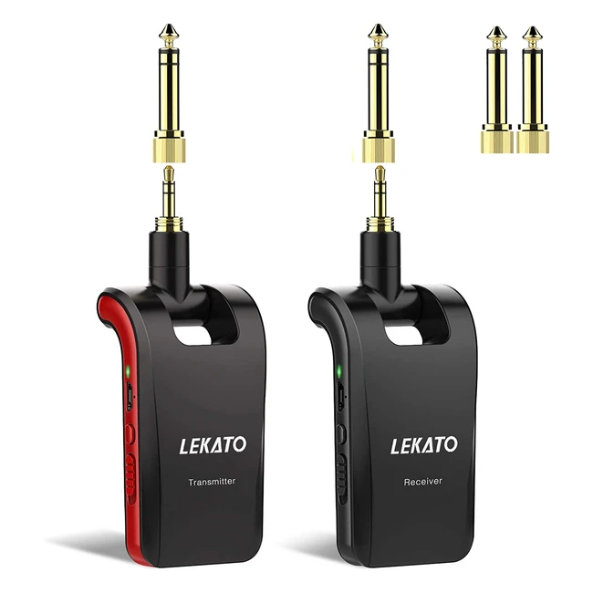 Lekato 2.4GHz Wireless Guitar System - Stereo/Mono, Rechargeable, 100ft Range, 6 Devices, 14/18 Plugs