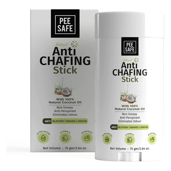 PeeSafe Natural Anti-Chafing Stick - Prevent Chub Rub, Blisters, Rashes & Sweat - Cruelty-Free & Ayurvedic - 75g
