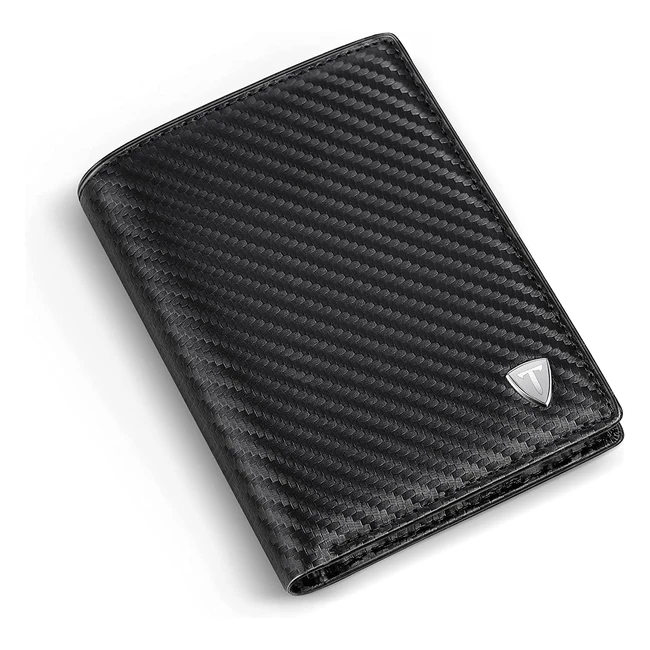 Portafoglio uomo in fibra di carbonio con 9 porta carte, tasca portamonete, 2 scomparti banconote e finestra ID - RFID blocking