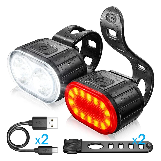 Kit de luces LED para bicicleta recargable USB - Delantera y trasera, resistente al agua, para hombres, mujeres y niños