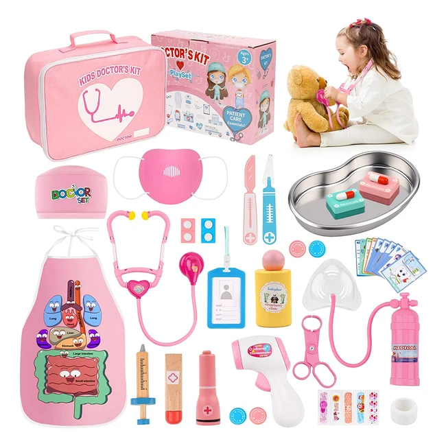 Kids Doctor Set with Wooden Syringe, Stethoscope, and Medical Bag - Realistic Playset for Boys and Girls