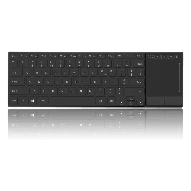 RII K22 Wireless Keyboard with Touchpad - Portable Multimedia Keyboard for PC, Laptop, Tablet, Smart TV - Rechargeable Battery - QWERTY UK Layout