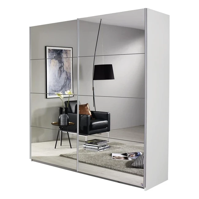 Rauch Möbel Subito Schrank mit Schwebetüren, Kleiderschrank weiß mit Spiegel, 2-türig inkl. 2 Kleiderstangen und 2 Einlegeböden, BxHxT 136x197x61 cm