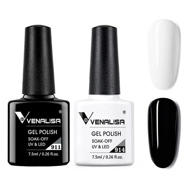 Venalisa Gel Nail Polish Set - Black/White Color, Long-Lasting, UV/LED Soak-Off, Salon-Quality Manicure at Home