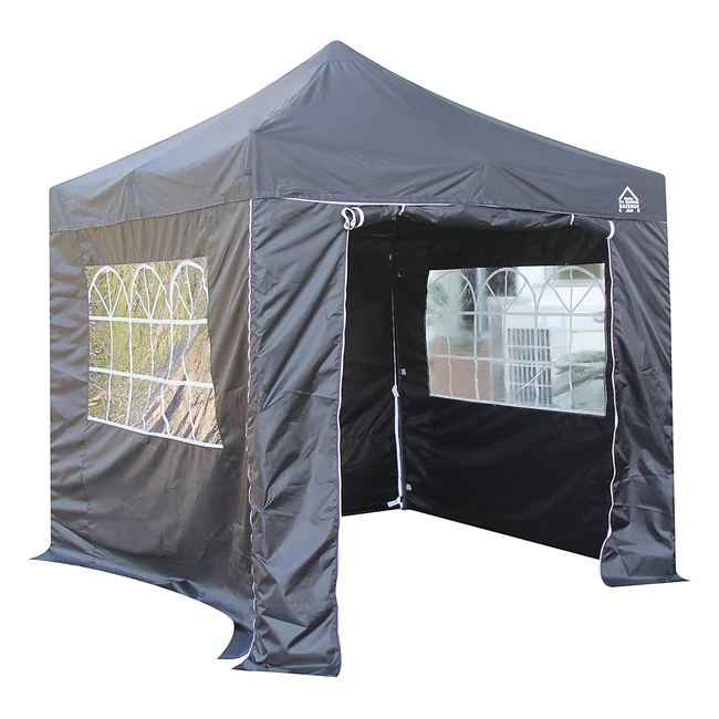 All Seasons Gazebos 25x25 Fully Waterproof Pop Up Gazebo with 4 Zip Up Sides and Accessories - Black