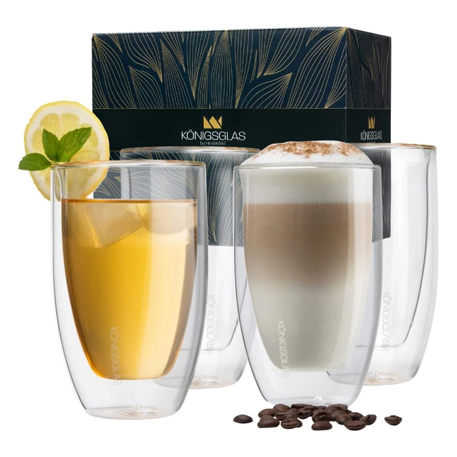 Heidenfeld Original Königsglas Macchiato Gläser 4x 300ml Premium Qualität - Doppelwandige Design Gläser aus Borosilikatglas