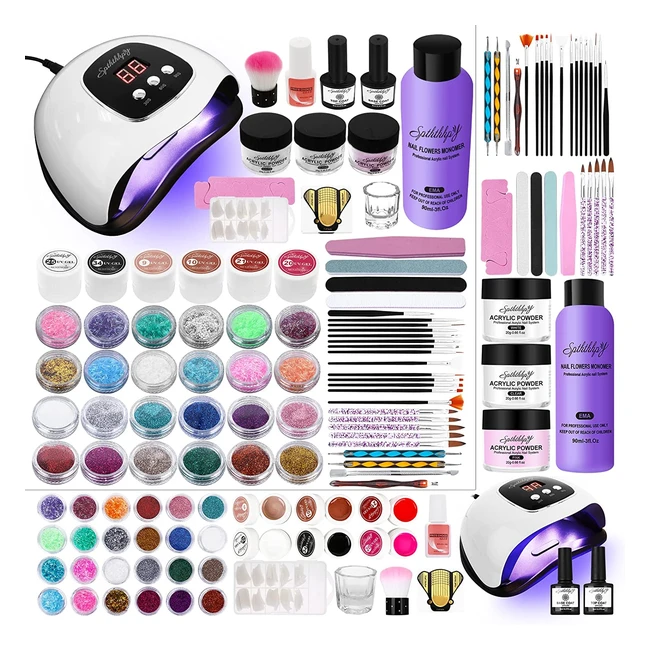 Kit unghie semipermanente professionale con lampada LED 48W, 6 colori gel, base e top coat, polvere e liquido acrilico per nail art