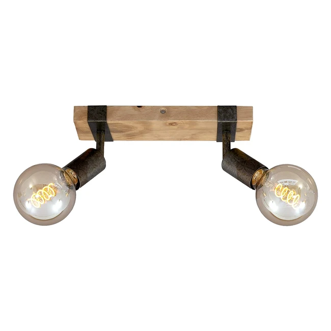 Foco de techo vintage Briloner Leuchten 2900021, giratorio y orientable, 2x E27, madera gris metálico 280x100x90mm