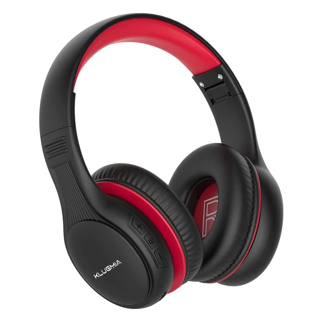 Casque Enfant Klugmia Sans Fil Volume Limité 8594db avec Son Stéréo HD, Microphone et Bluetooth 5.0 - Noir/Rouge