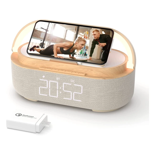 Colsur 2023 Bluetooth Speaker Alarm Clock with Wireless Charger Night Light an