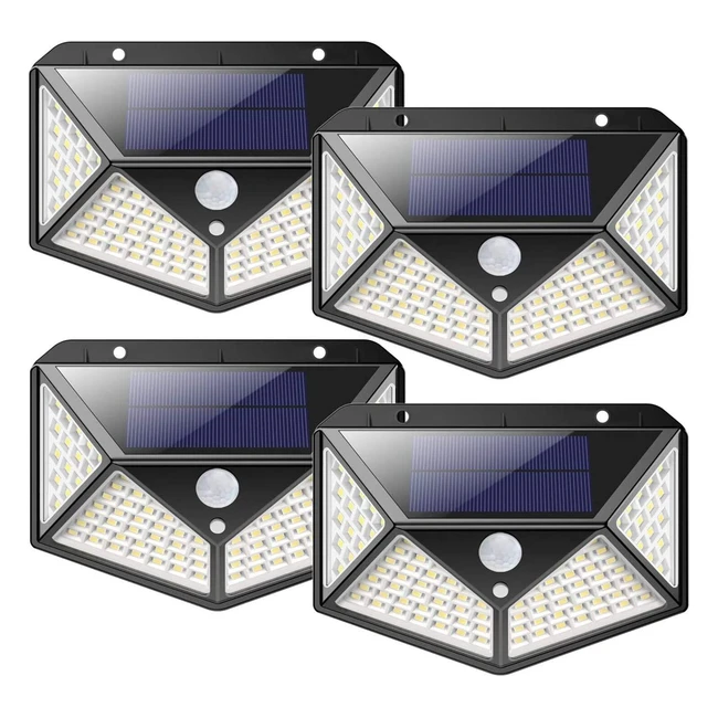 Lampe Solaire Exterieur IP65 - 4 Pack 100 LED 2200 mAh - Detecteur de Mouvement 180° - Eclairage 270° - Etanche - Spot Solaire pour Jardin