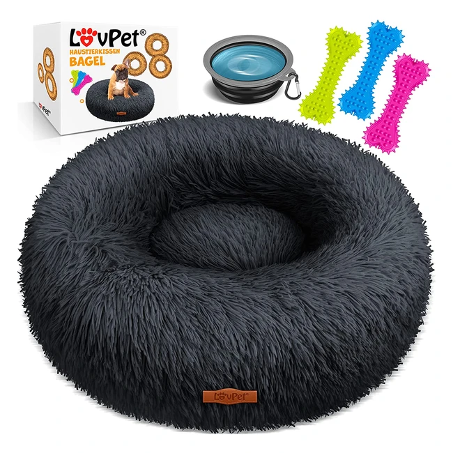 Flauschiges Hundebett inkl. Zubehör - Lovpet Bagel-Kissen für kleine, mittelgroße & große Hunde/Katzen (40cm) - Anthrazit