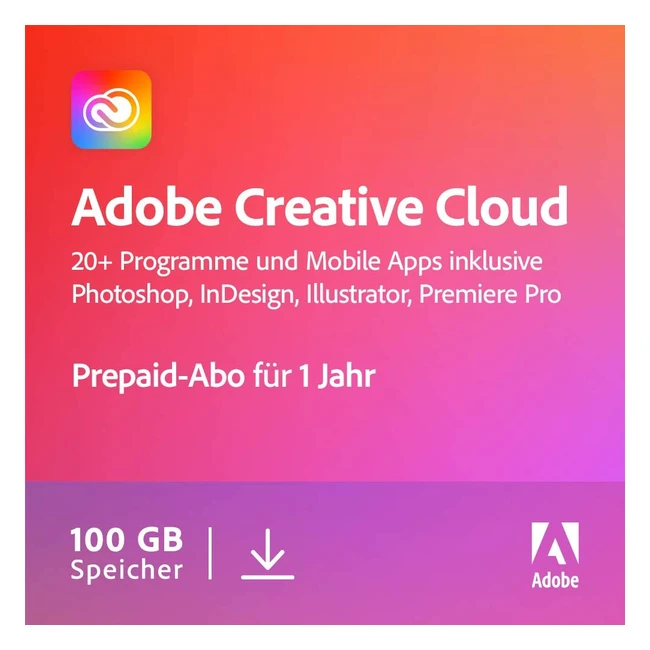 Adobe Creative Cloud All Apps - 1 Jahr, PC/Mac Download - Vollversionen von Photoshop, Lightroom, Indesign, Illustrator und Premiere Pro