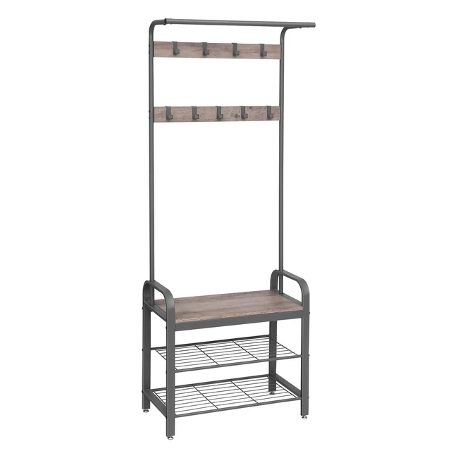 Perchero de pasillo VASAGLE HSR40MG con banco zapatero y ganchos extraíbles - Altura 183 cm - Estructura metálica gris greige y gris