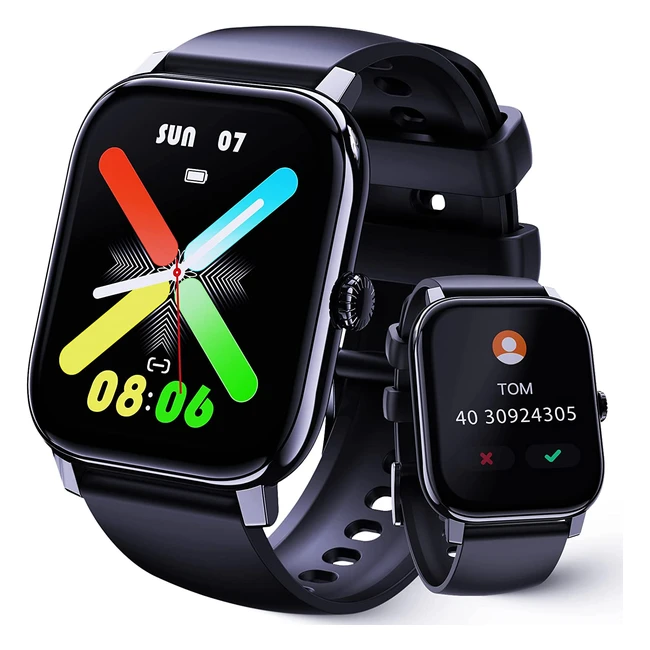 Montre Connectée Hommes Femmes 185 Smartwatch - Bluetooth Appels, Étanche IP68, Suivi de la Santé et 24 Modes de Sport - Noir