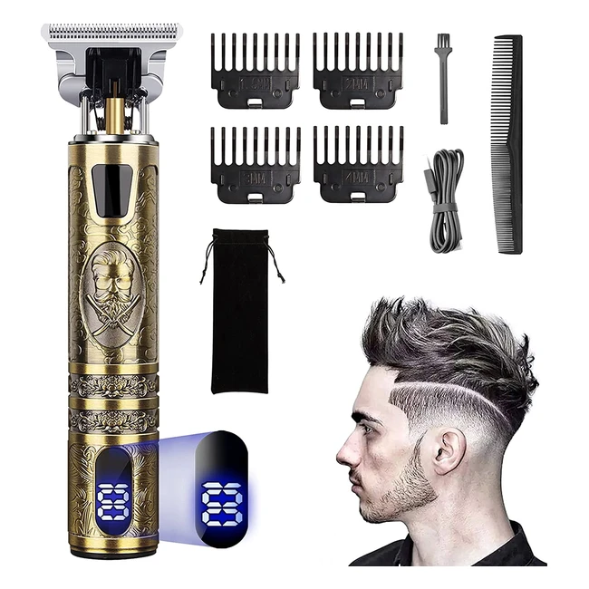 Sharp Titanium T-Blade Electric Beard Trimmer for Men - Cordless, LCD Screen, USB Rechargeable, Haircut for Families and Barber