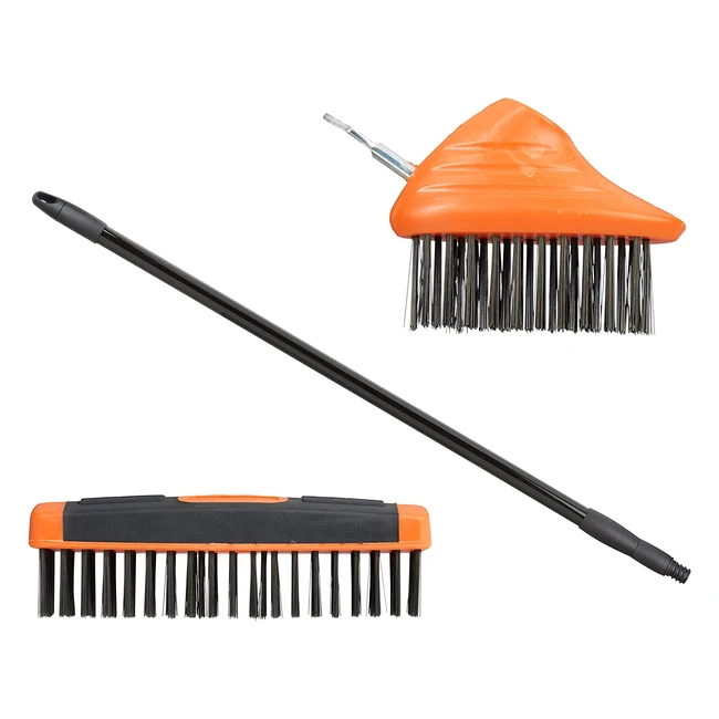 Set Limpia Juntas con Cepillos de Alambre y Palo Telescópico - Relaxdays 80140 cm