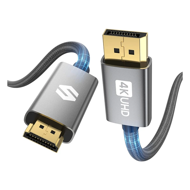 Cavo DisplayPort a HDMI 4K 1m - Silkland - Connettore placcato oro 24k - Tessuto in nylon - 3D, GSync e FreeSync - PC, scheda grafica, laptop, monitor, proiettore, HDTV