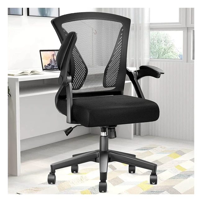 Yonisee Ergonomic Office Chair with Flip-Up Armrests, Lumbar Support, Adjustable Height - Modern Conference Executive Manager Work Chair, Black