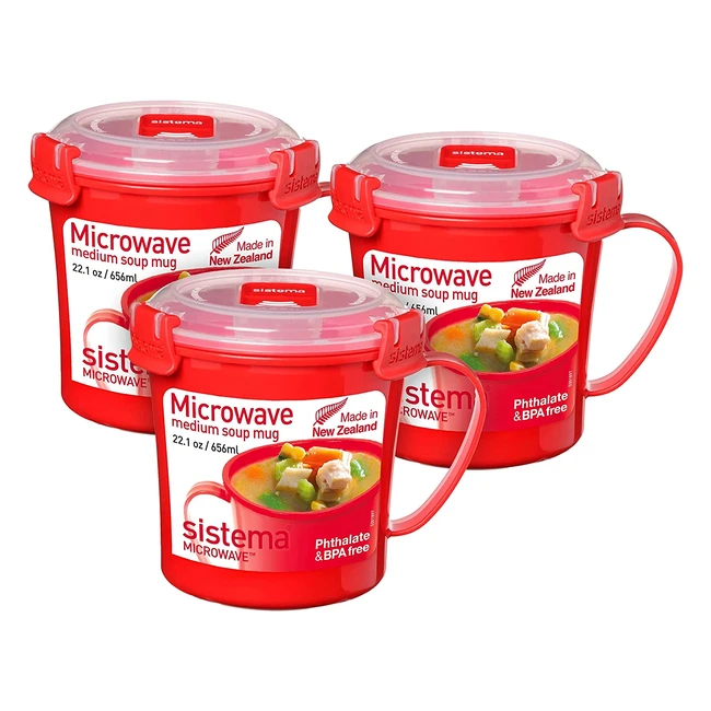 Sistema Microwave Soup Mugs with Steam Release Vents - BPA-Free Recyclable Red