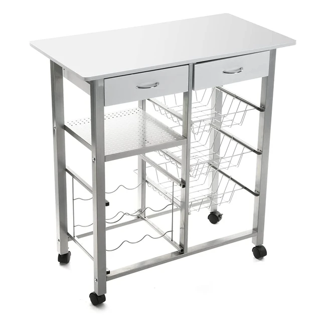 Carro de cocina Versa Leicester con cajones y botellero - Blanco